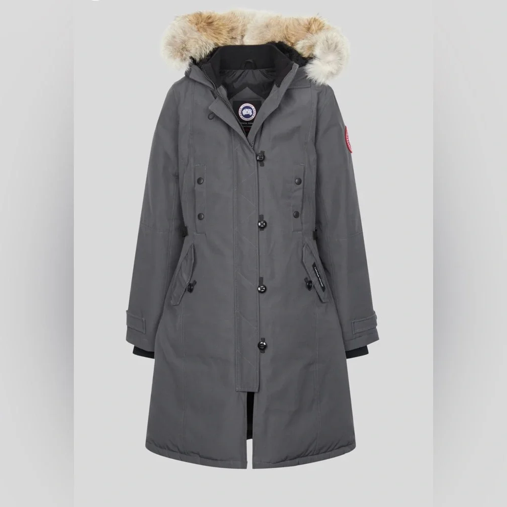Women's Gray Parka with Fur Trim - Picture 2 of 16